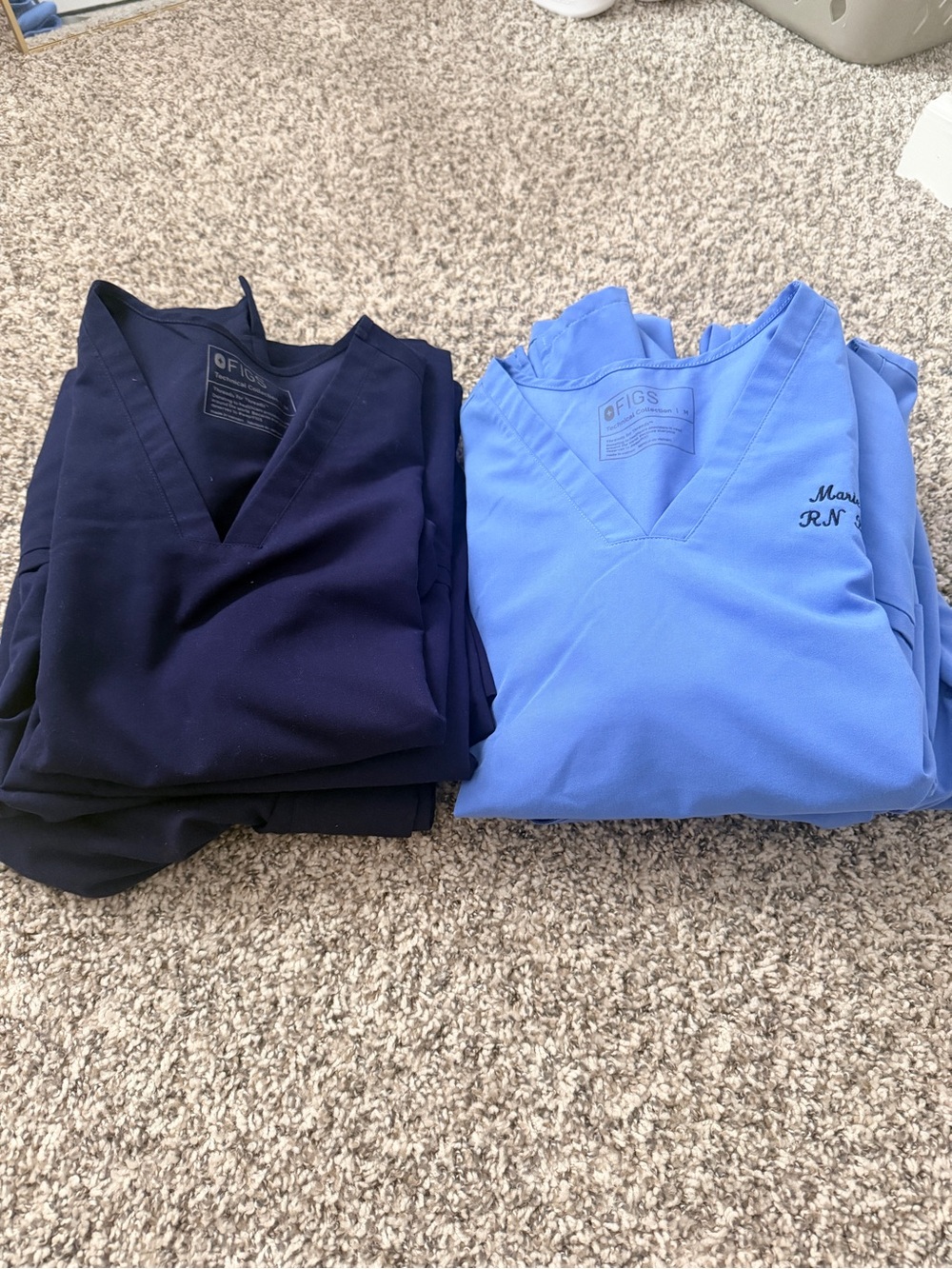 Lot of Figs V-Neck Scrub Tops and Pants in Navy and Ceil Blue